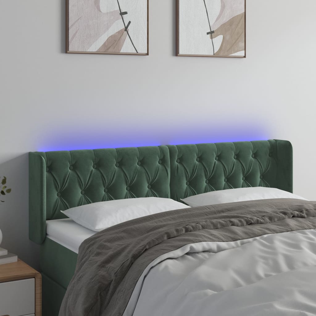 Tête de lit à LED Vert foncé 163x16x78/88 cm Velours - XIOS