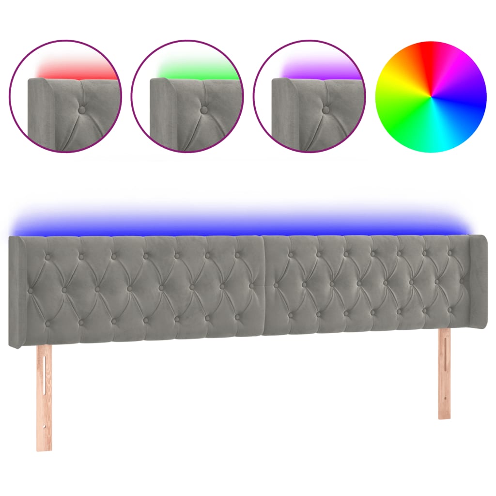 Tête de lit à LED Gris clair 183x16x78/88 cm Velours - XIOS