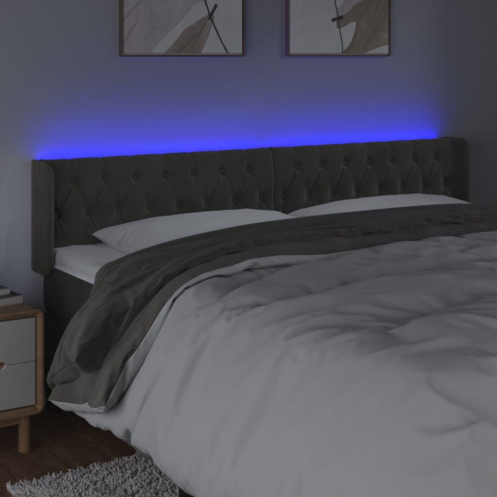 Tête de lit à LED Gris foncé 183x16x78/88 cm Velours - XIOS