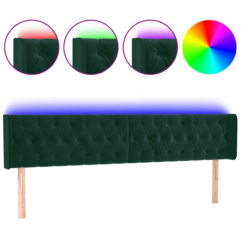 Tête de lit à LED Vert foncé 183x16x78/88 cm Velours