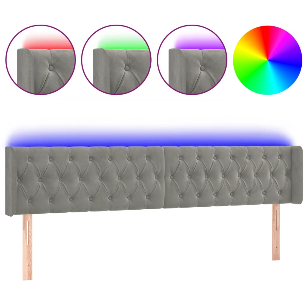 Tête de lit à LED Gris clair 203x16x78/88 cm Velours - XIOS