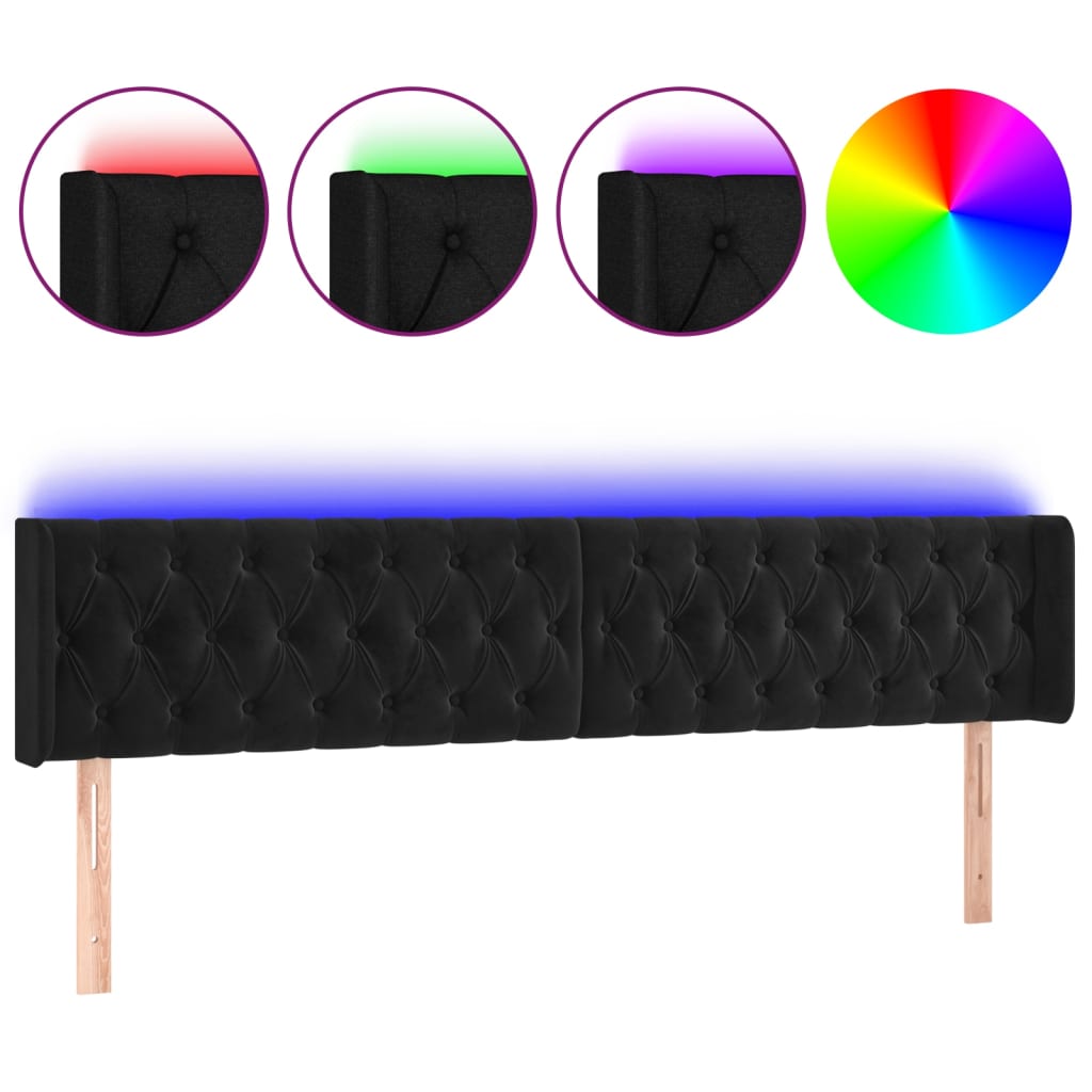 Tête de lit à LED Noir 203x16x78/88 cm Velours - XIOS