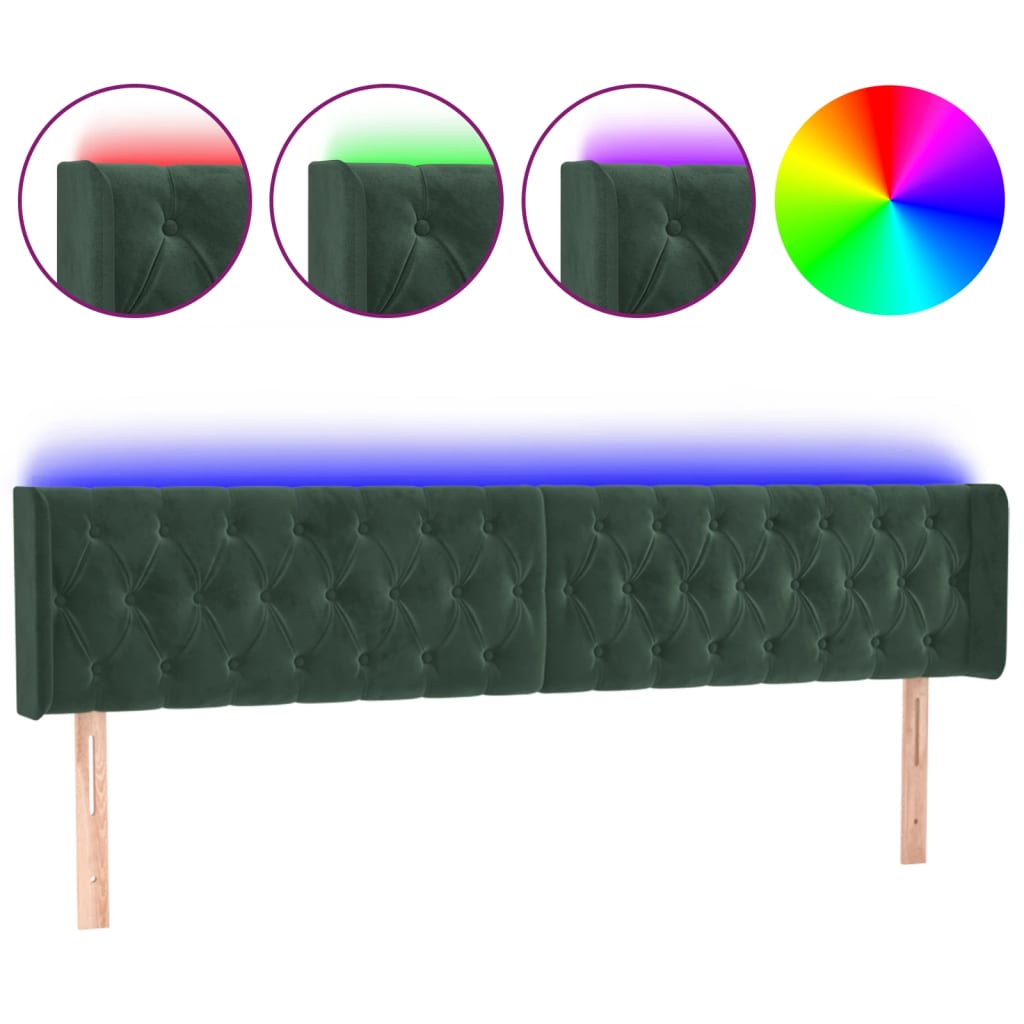 Tête de lit à LED Vert foncé 203x16x78/88 cm Velours - XIOS