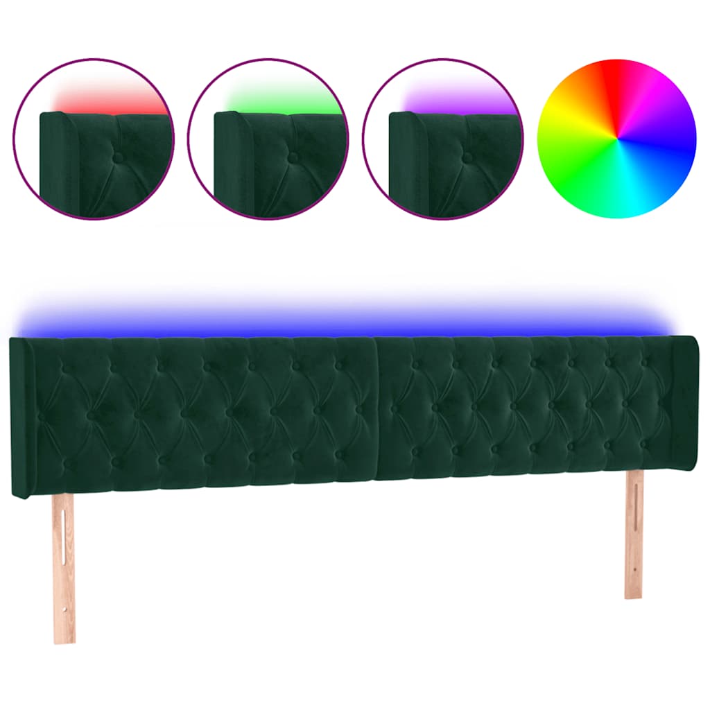 Tête de lit à LED Vert foncé 203x16x78/88 cm Velours - XIOS