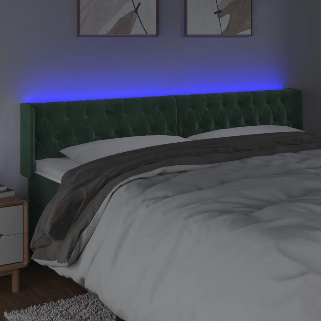 Tête de lit à LED Vert foncé 203x16x78/88 cm Velours - XIOS