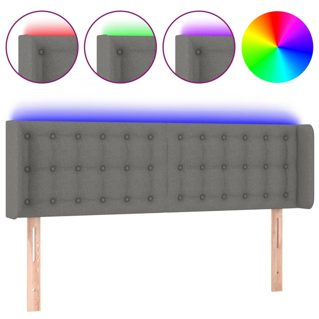 Tête de lit à LED Gris foncé 147x16x78/88 cm Tissu - XIOS