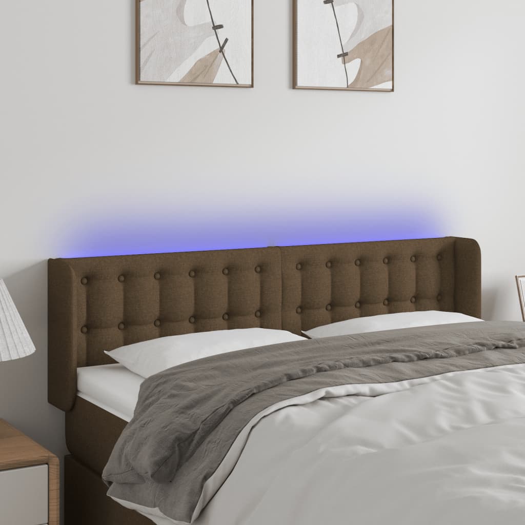 Tête de lit à LED Marron foncé 147x16x78/88 cm Tissu - XIOS