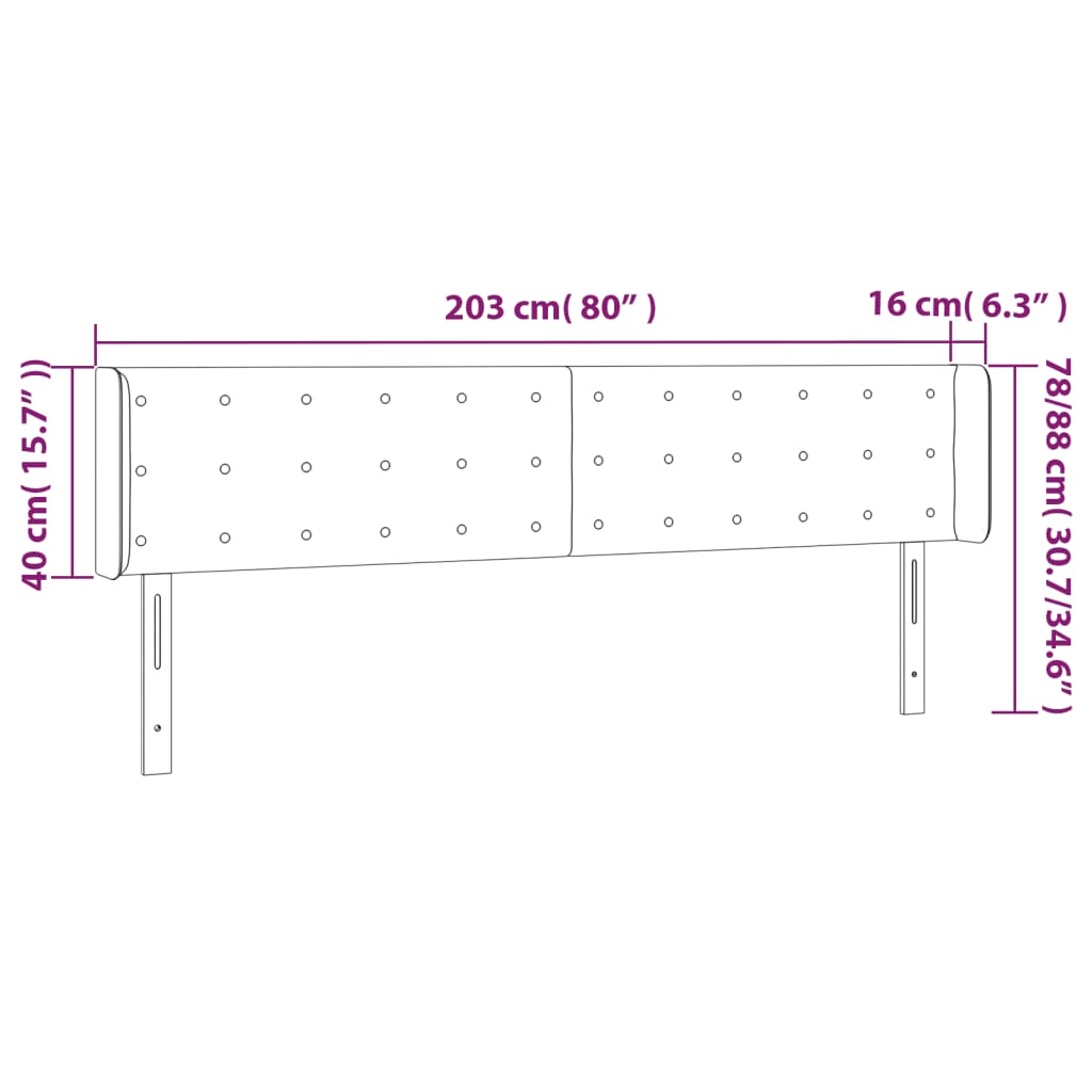 Tête de lit à LED Marron foncé 203x16x78/88 cm Tissu - XIOS