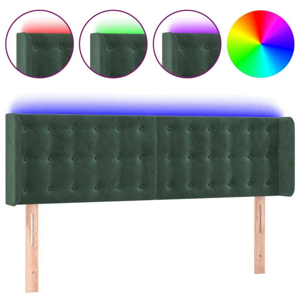 Tête de lit à LED Vert foncé 147x16x78/88 cm Velours - XIOS