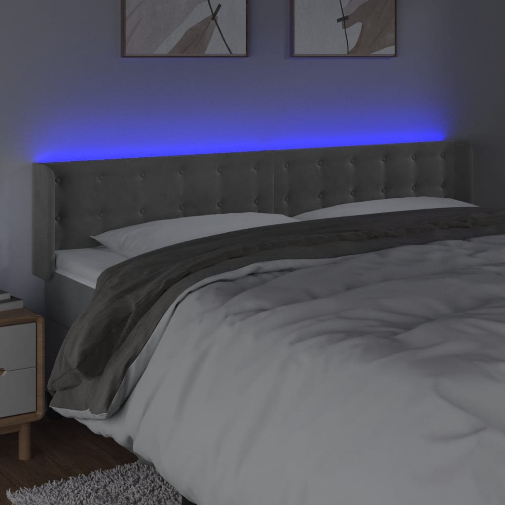 Tête de lit à LED Gris clair 203x16x78/88 cm Velours - XIOS