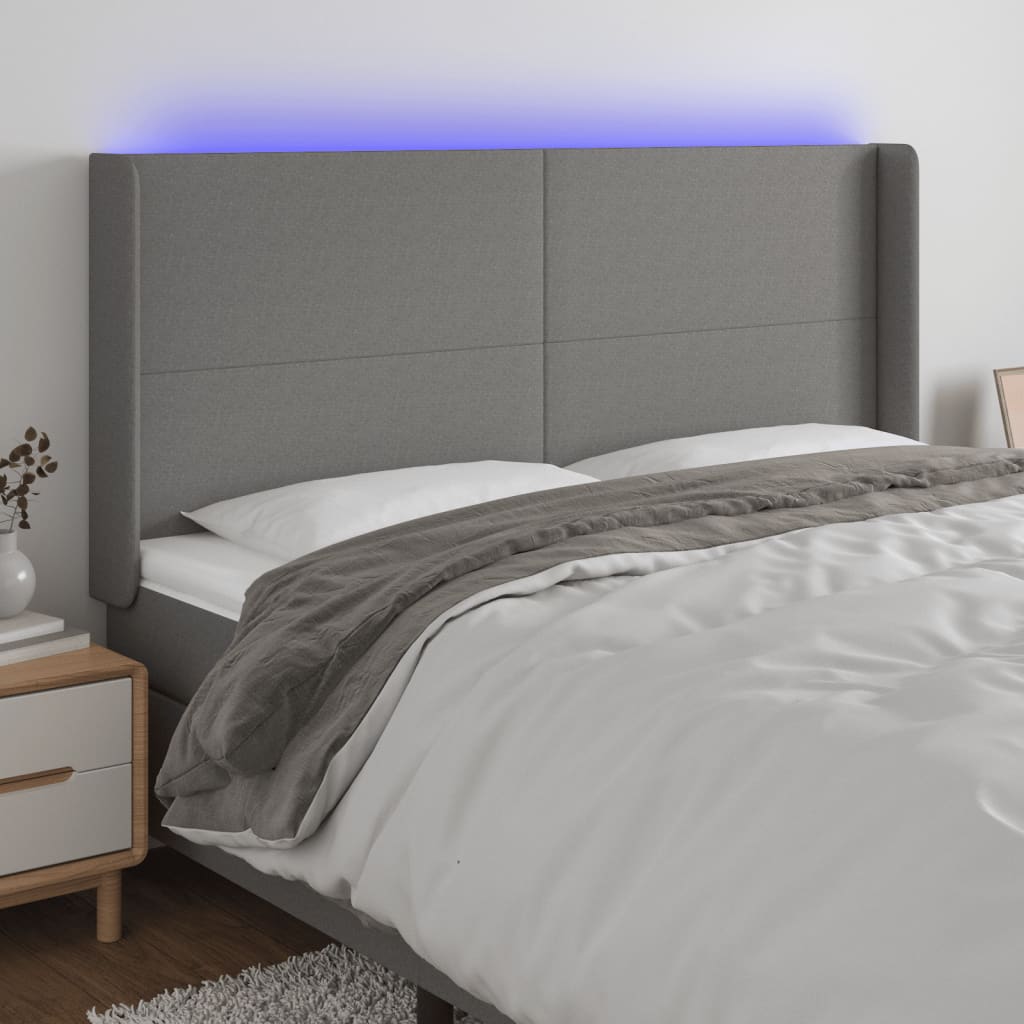 Tête de lit à LED Gris foncé 163x16x118/128 cm Tissu