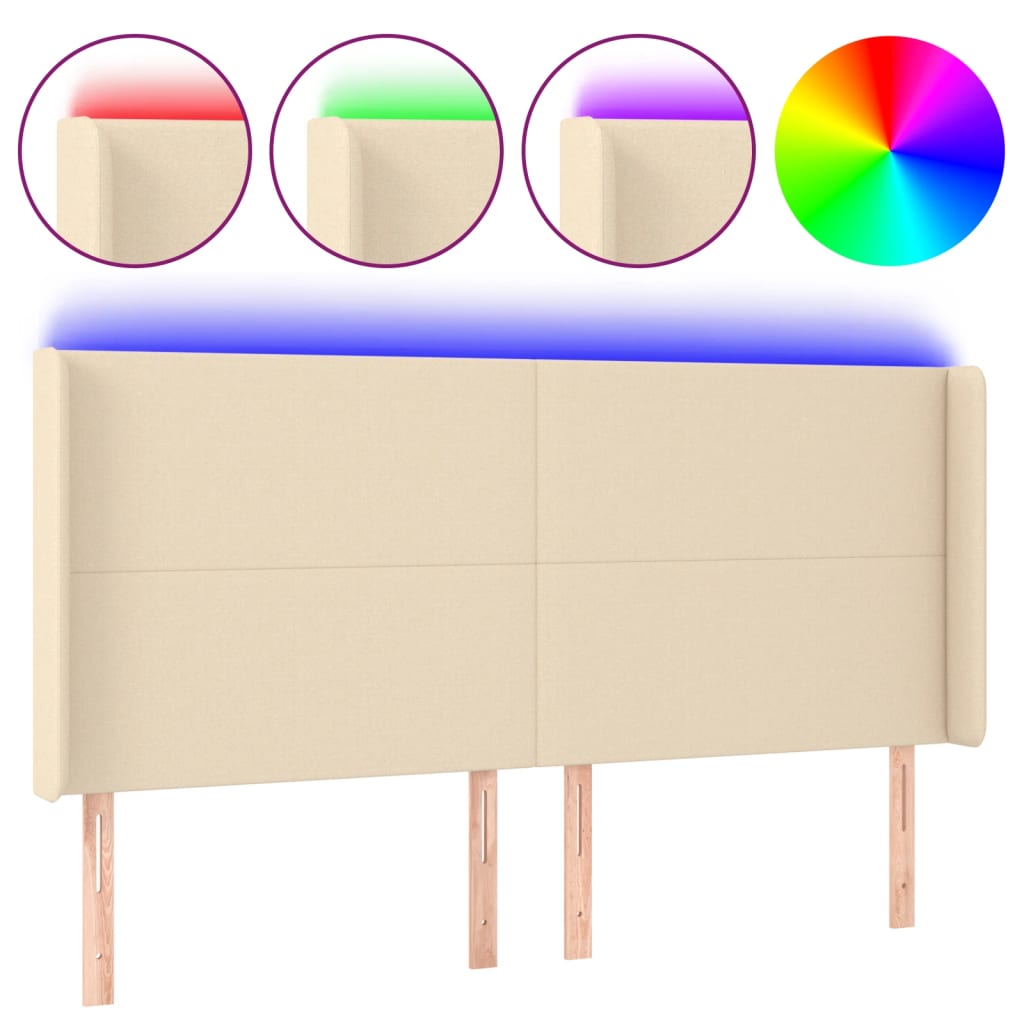 Tête de lit à LED Crème 203x16x118/128 cm Tissu
