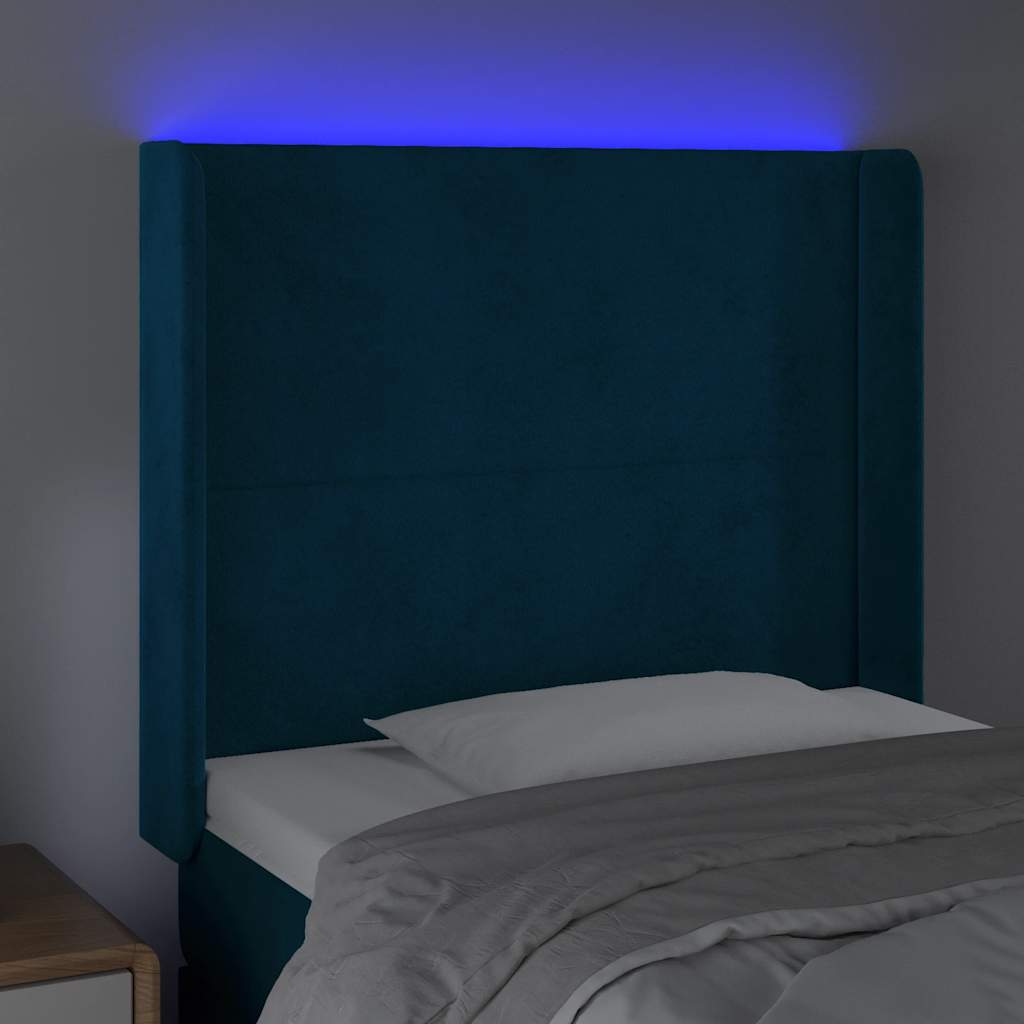 Tête de lit à LED Bleu foncé 83x16x118/128 cm Velours