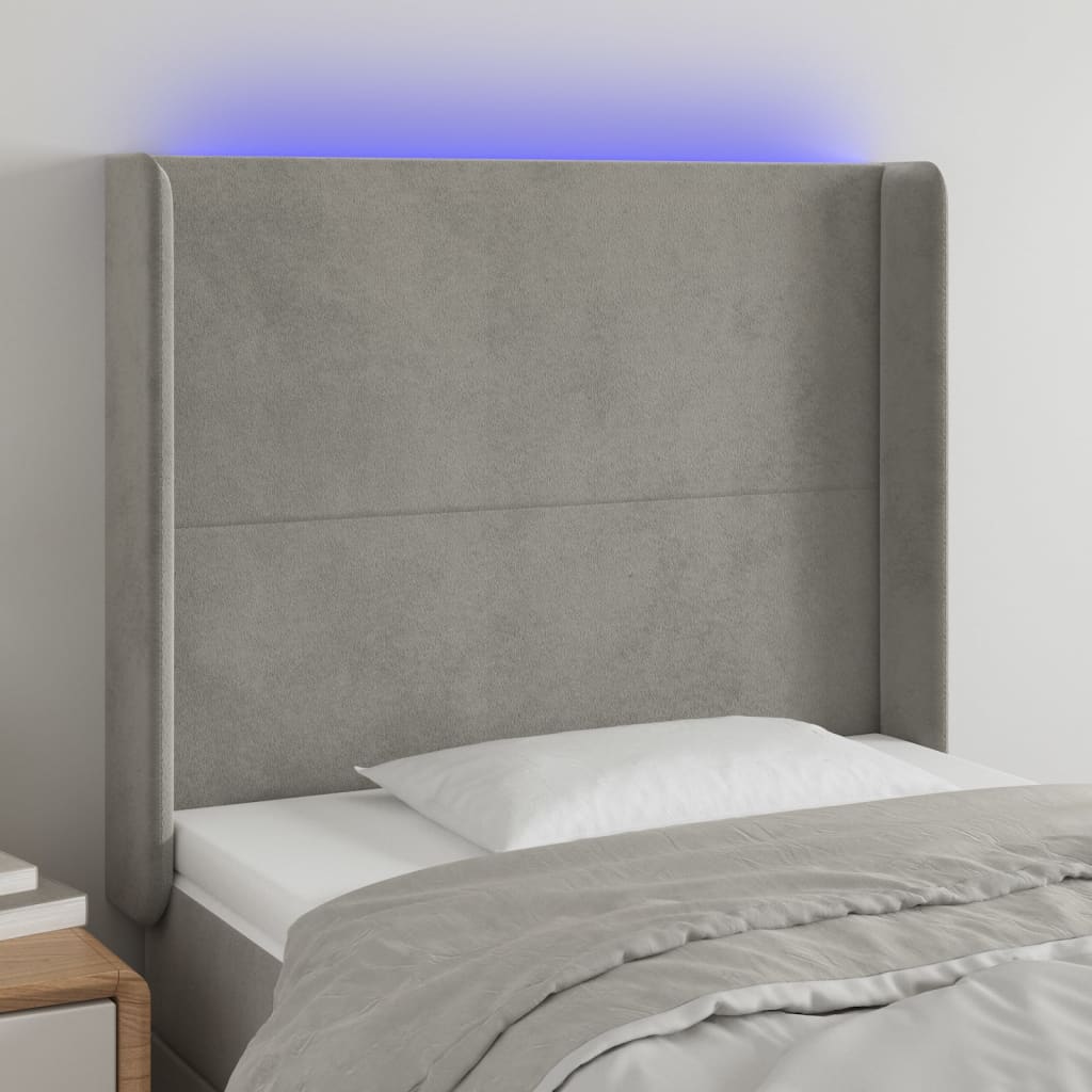 Tête de lit à LED Gris clair 93x16x118/128 cm Velours - XIOS