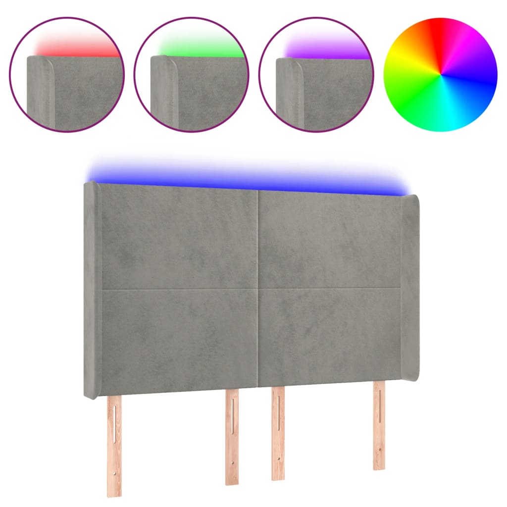 Tête de lit à LED Gris clair 147x16x118/128 cm Velours - XIOS