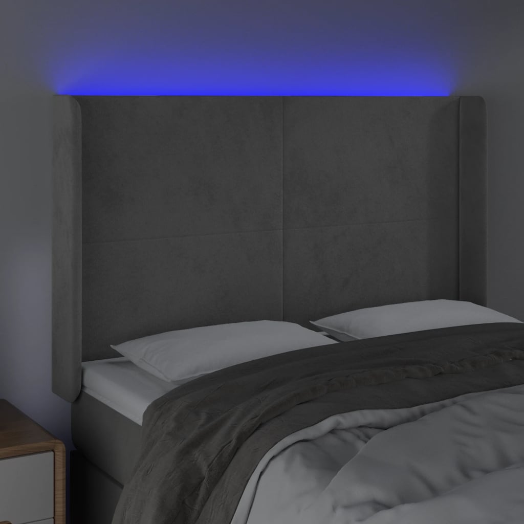 Tête de lit à LED Gris clair 147x16x118/128 cm Velours - XIOS