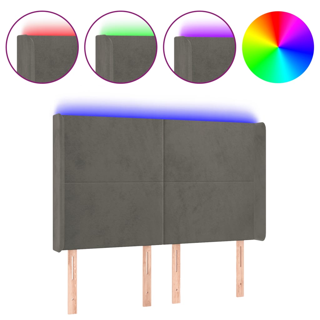 Tête de lit à LED Gris foncé 147x16x118/128 cm Velours - XIOS