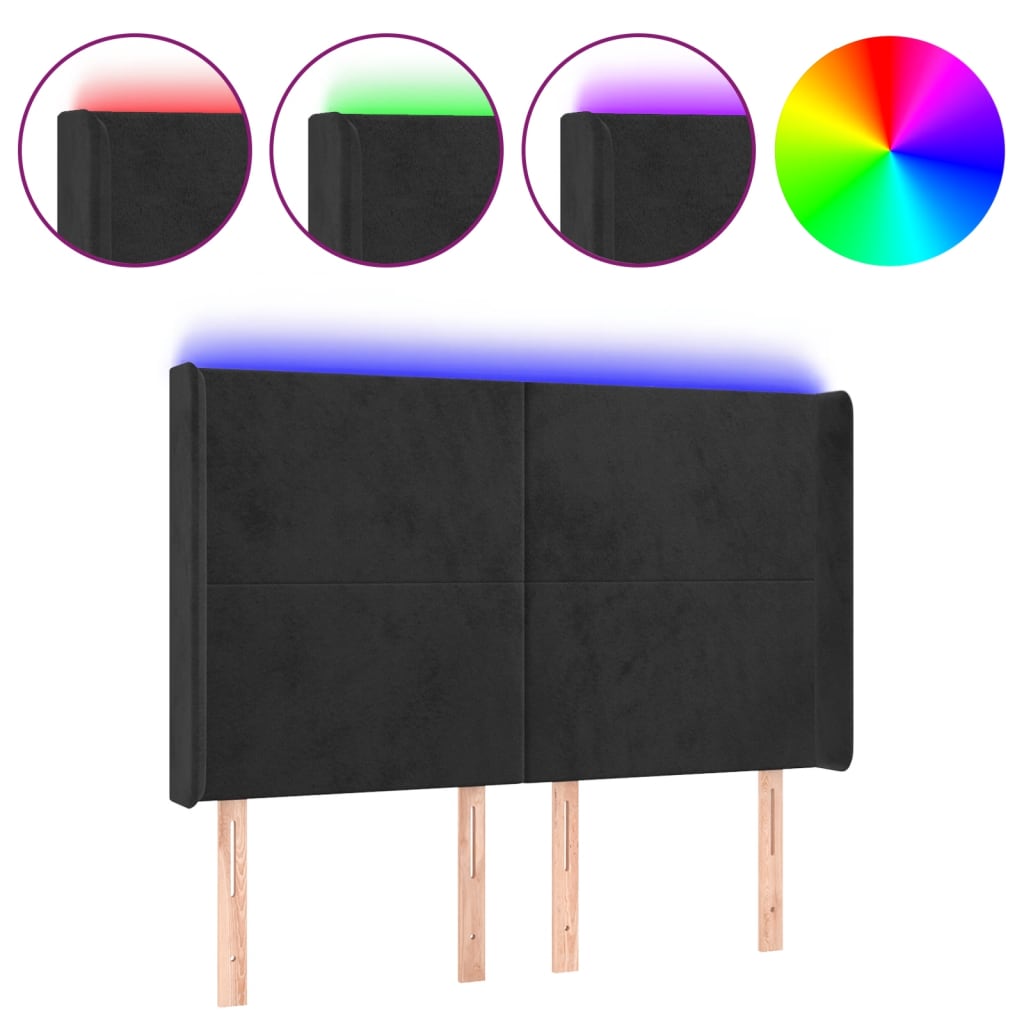 Tête de lit à LED Noir 147x16x118/128 cm Velours - XIOS