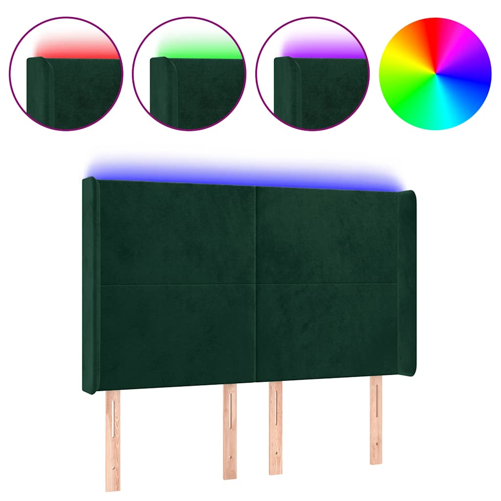 Tête de lit à LED Vert foncé 147x16x118/128 cm Velours - XIOS