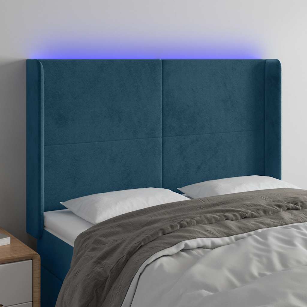 Tête de lit à LED Bleu foncé 147x16x118/128 cm Velours - XIOS
