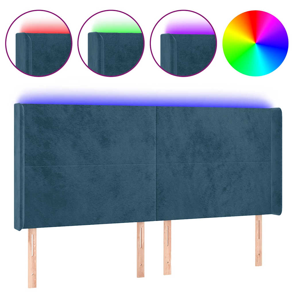 Tête de lit à LED Bleu foncé 163x16x118/128 cm Velours