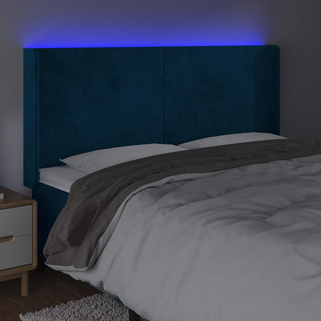 Tête de lit à LED Bleu foncé 163x16x118/128 cm Velours