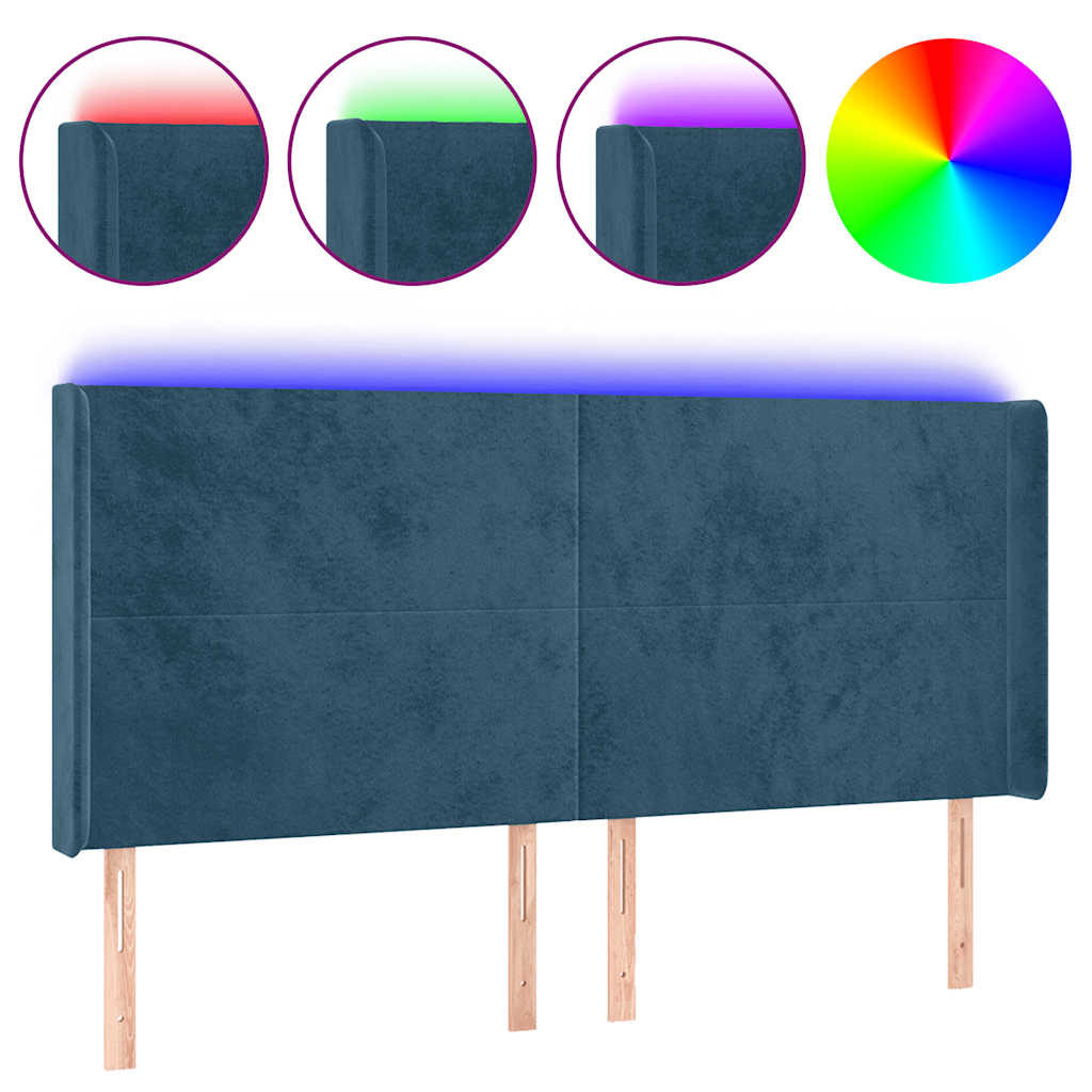 Tête de lit à LED Bleu foncé 203x16x118/128 cm Velours - XIOS