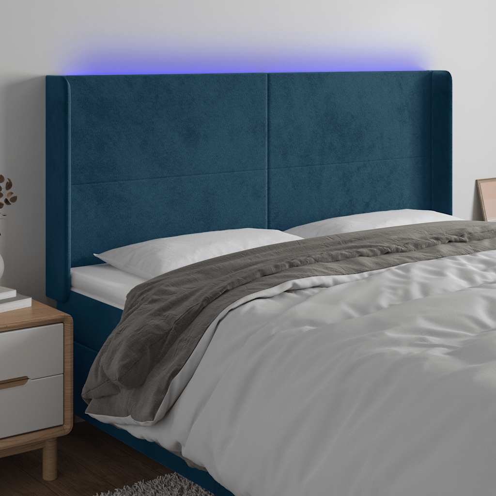 Tête de lit à LED Bleu foncé 203x16x118/128 cm Velours - XIOS
