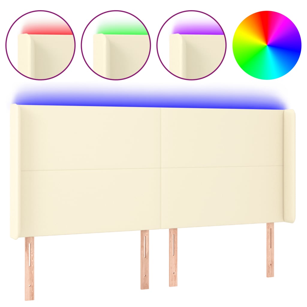 Tête de lit à LED Crème 163x16x118/128 cm Similicuir - XIOS