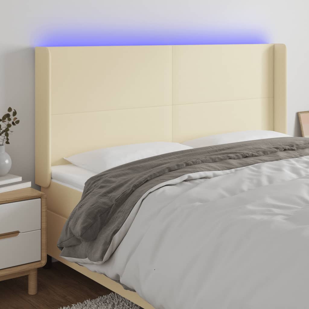 Tête de lit à LED Crème 203x16x118/128 cm Similicuir - XIOS