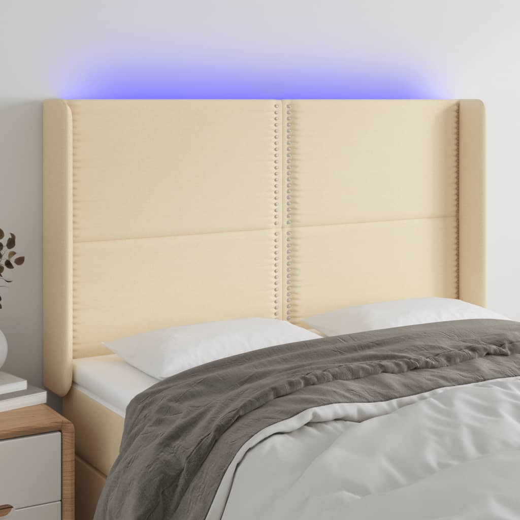 Tête de lit à LED Crème 147x16x118/128 cm Tissu