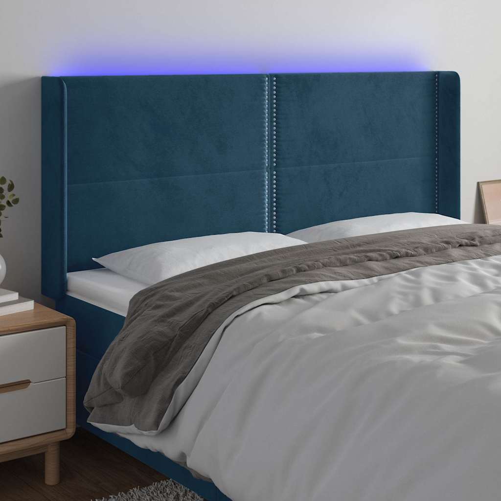 Tête de lit à LED Bleu foncé 163x16x118/128 cm Velours - XIOS