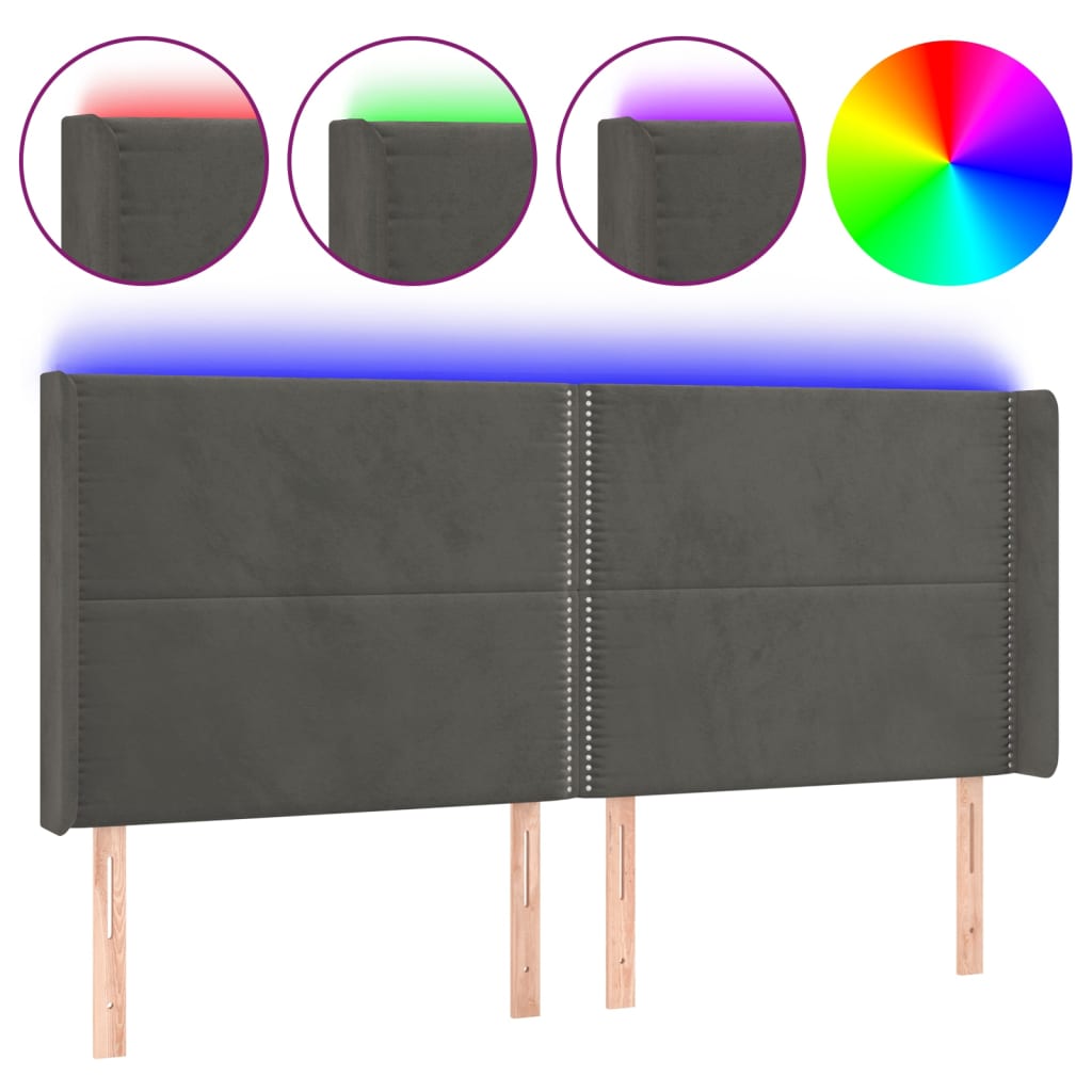 Tête de lit à LED Gris foncé 183x16x118/128 cm Velours - XIOS