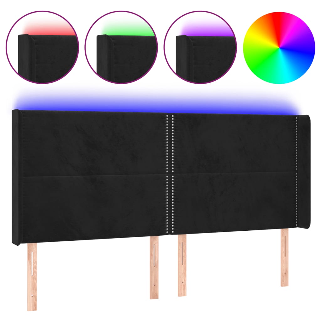 Tête de lit à LED Noir 203x16x118/128 cm Velours - XIOS