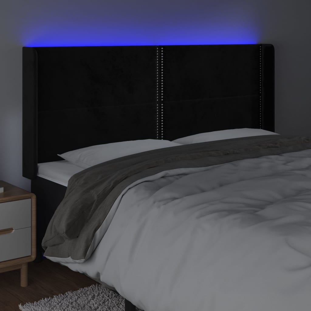 Tête de lit à LED Noir 203x16x118/128 cm Velours - XIOS