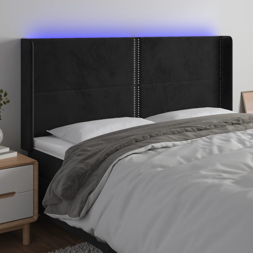 Tête de lit à LED Noir 203x16x118/128 cm Velours - XIOS