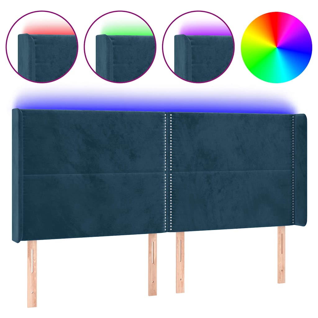 Tête de lit à LED Bleu foncé 203x16x118/128 cm Velours - XIOS