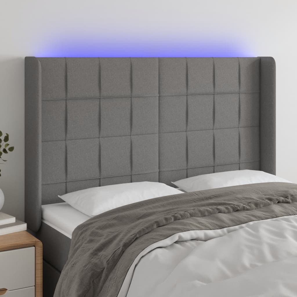 Tête de lit à LED Gris foncé 147x16x118/128 cm Tissu - XIOS