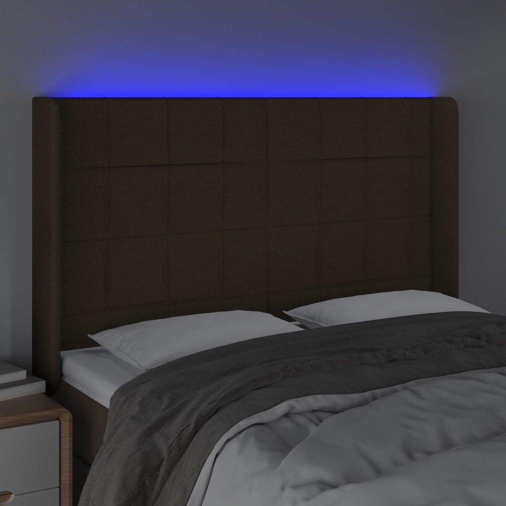 Tête de lit à LED Marron foncé 147x16x118/128 cm Tissu - XIOS