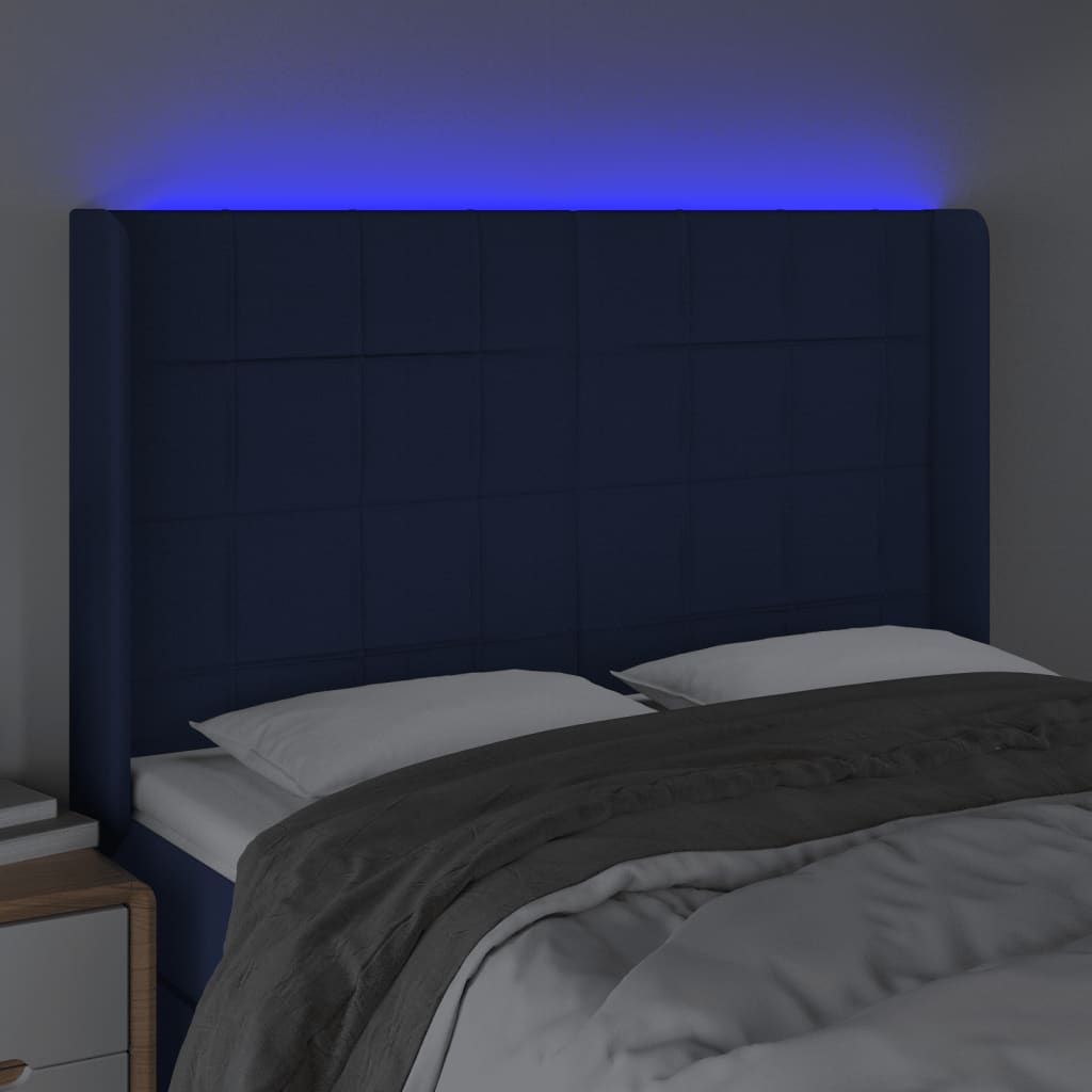 Tête de lit à LED Bleu 147x16x118/128 cm Tissu - XIOS
