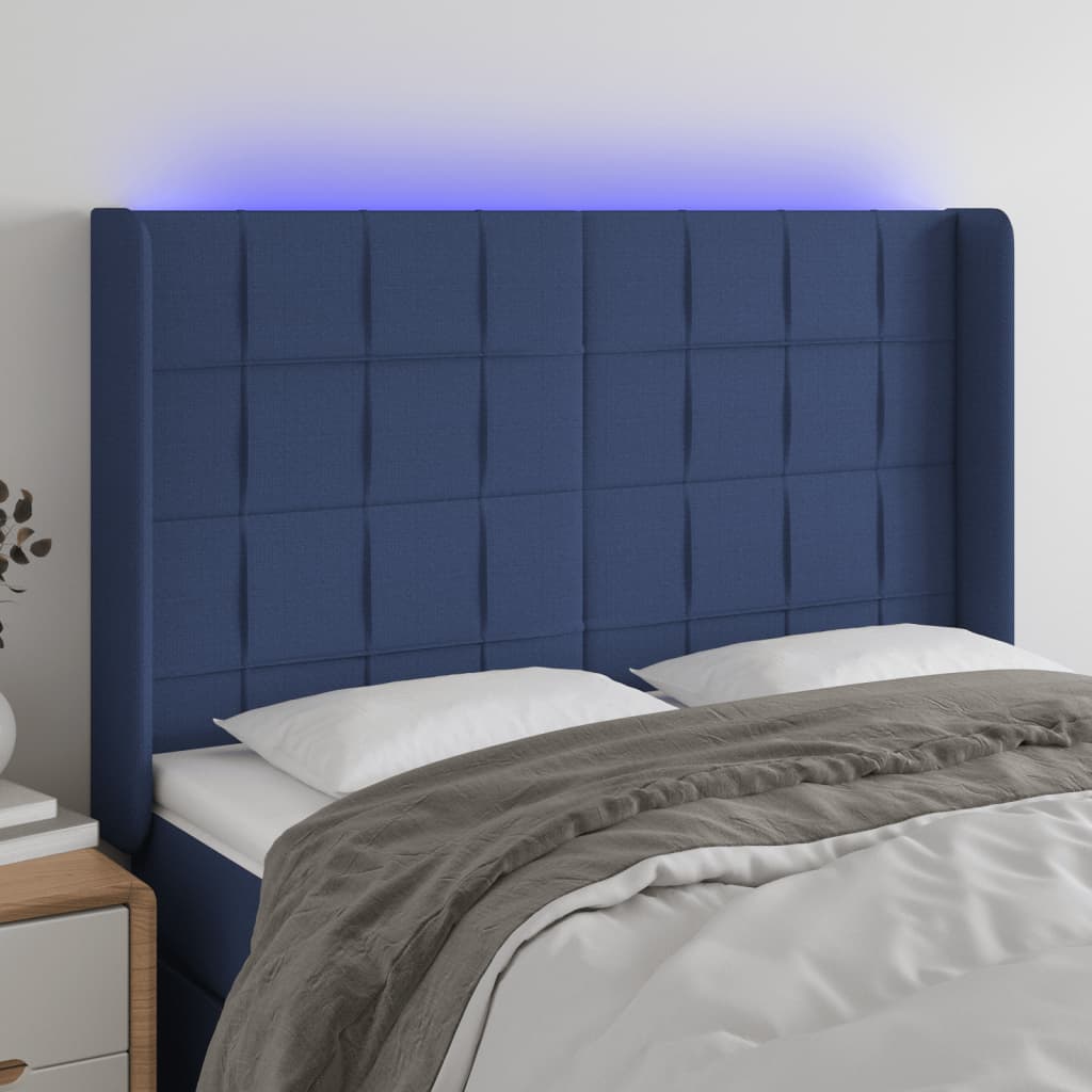 Tête de lit à LED Bleu 147x16x118/128 cm Tissu - XIOS