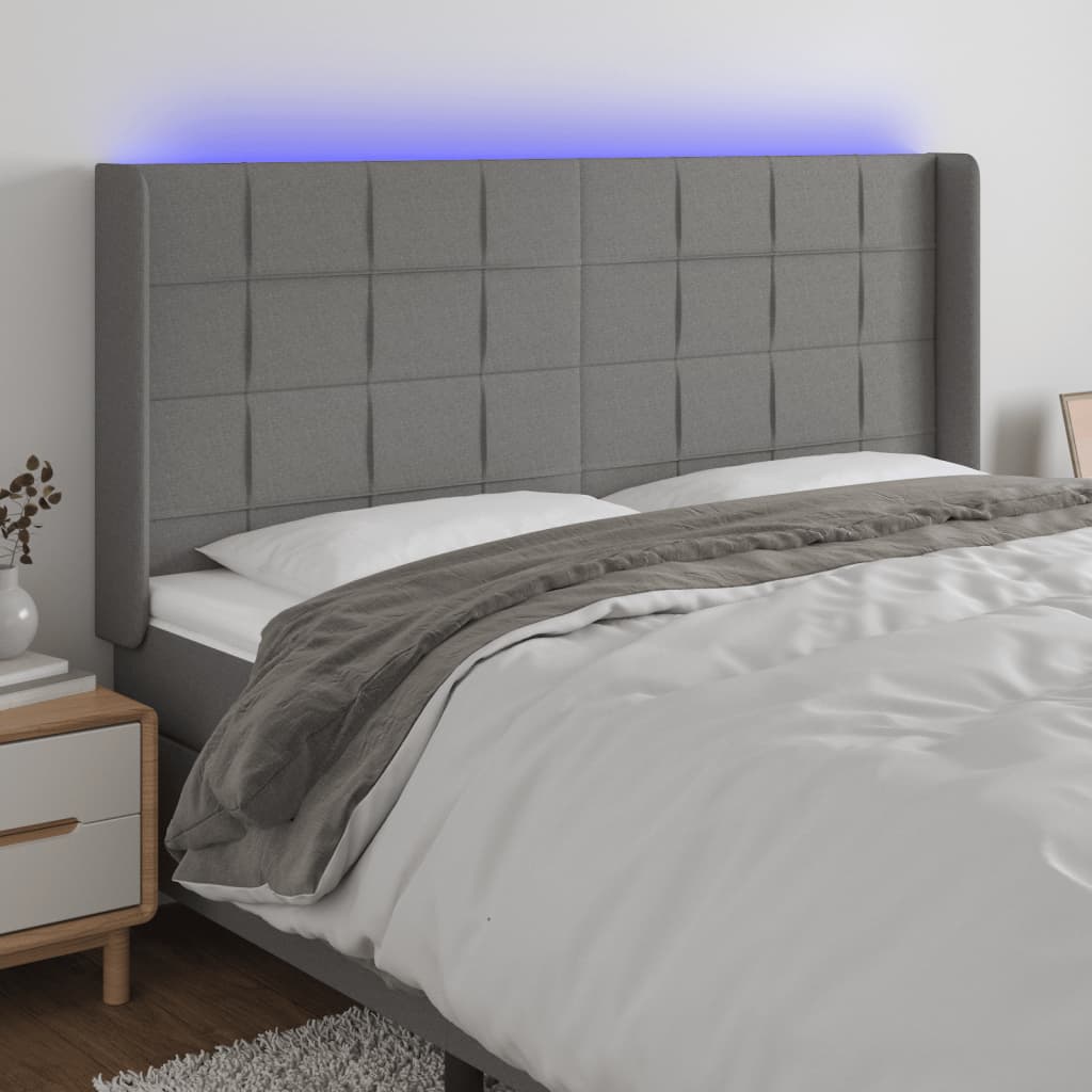 Tête de lit à LED Gris foncé 163x16x118/128 cm Tissu - XIOS