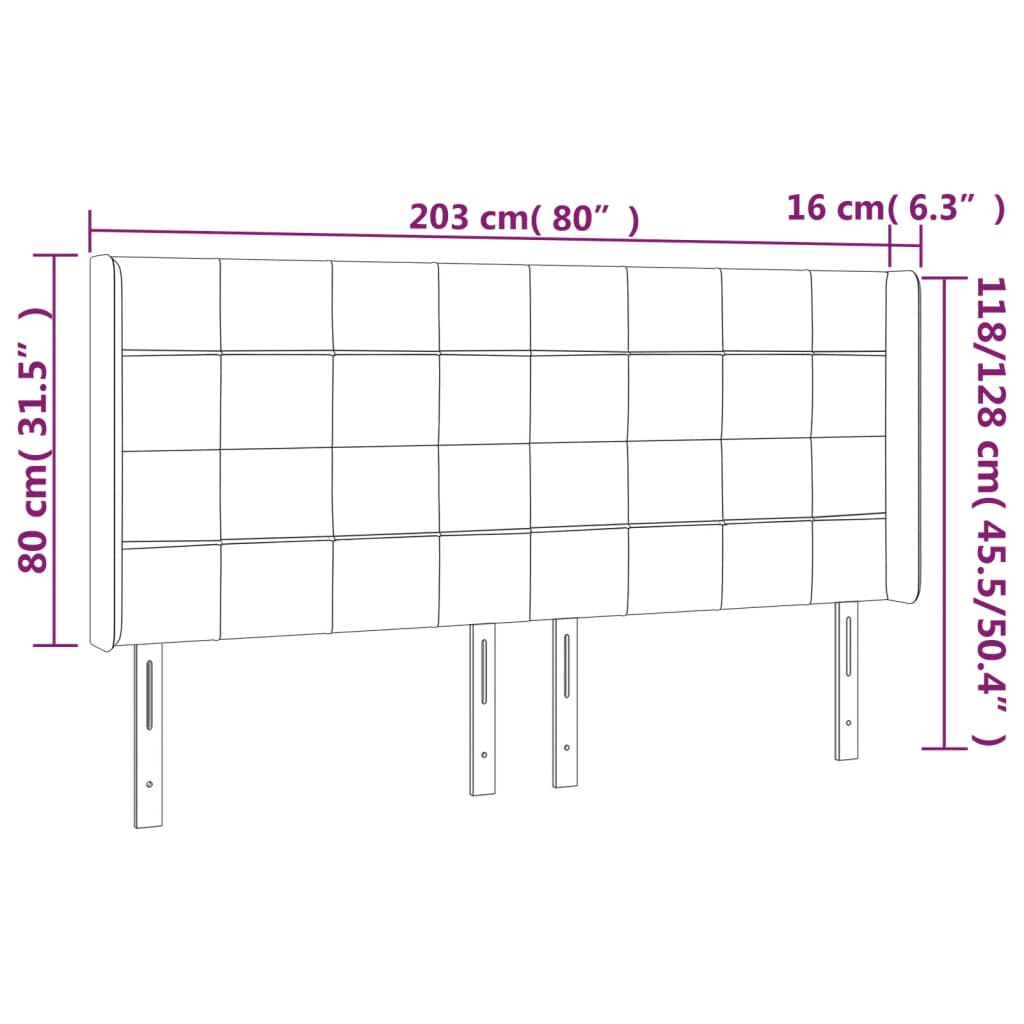 Tête de lit à LED Noir 203x16x118/128 cm Tissu - XIOS