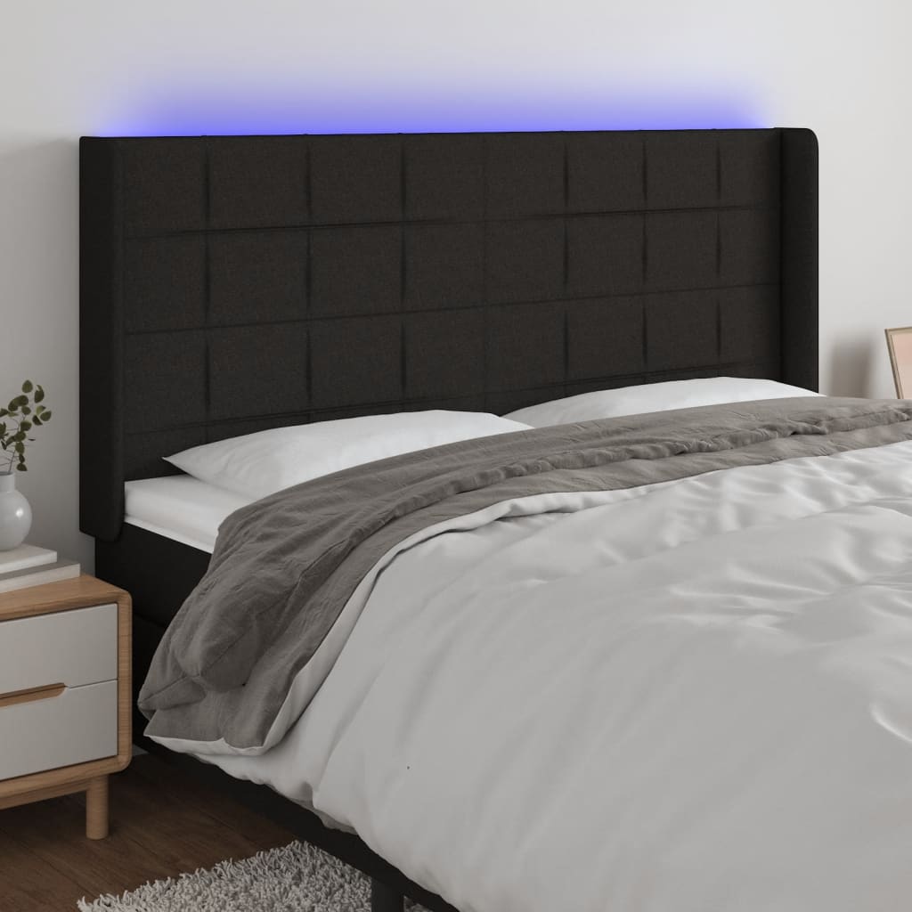 Tête de lit à LED Noir 203x16x118/128 cm Tissu - XIOS