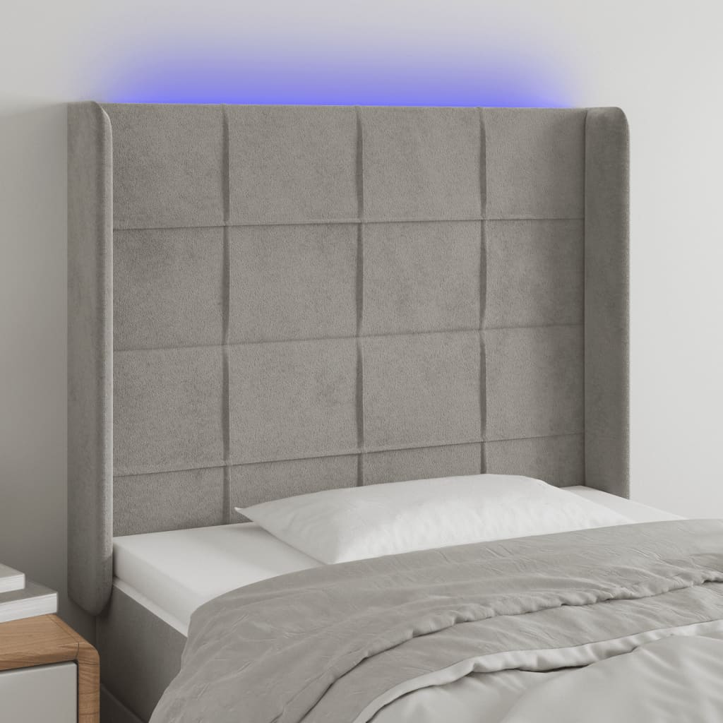 Tête de lit à LED Gris clair 93x16x118/128 cm Velours - XIOS