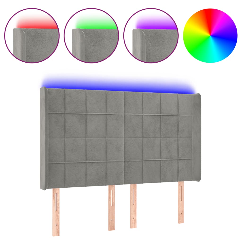 Tête de lit à LED Gris clair 147x16x118/128 cm Velours - XIOS