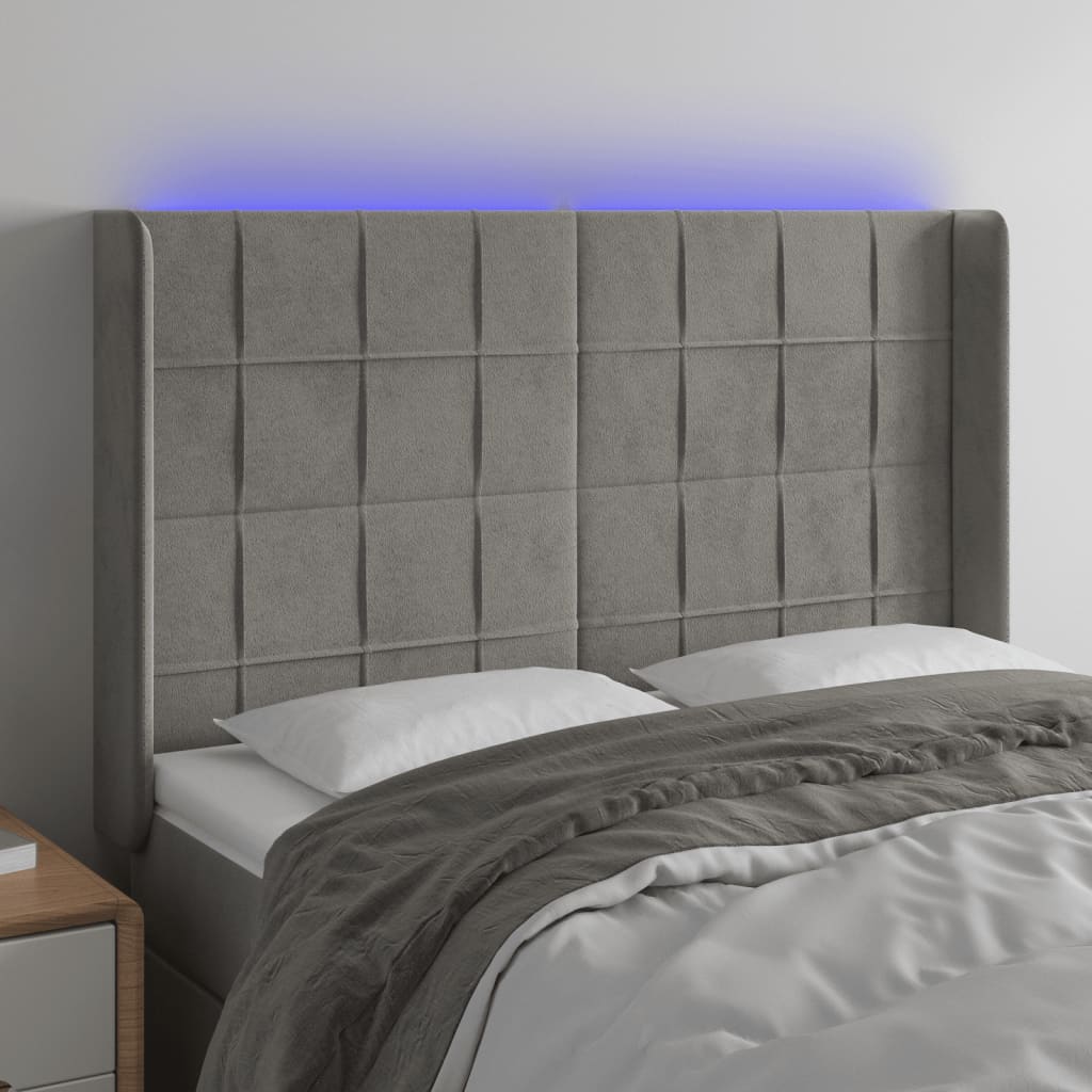 Tête de lit à LED Gris clair 147x16x118/128 cm Velours - XIOS