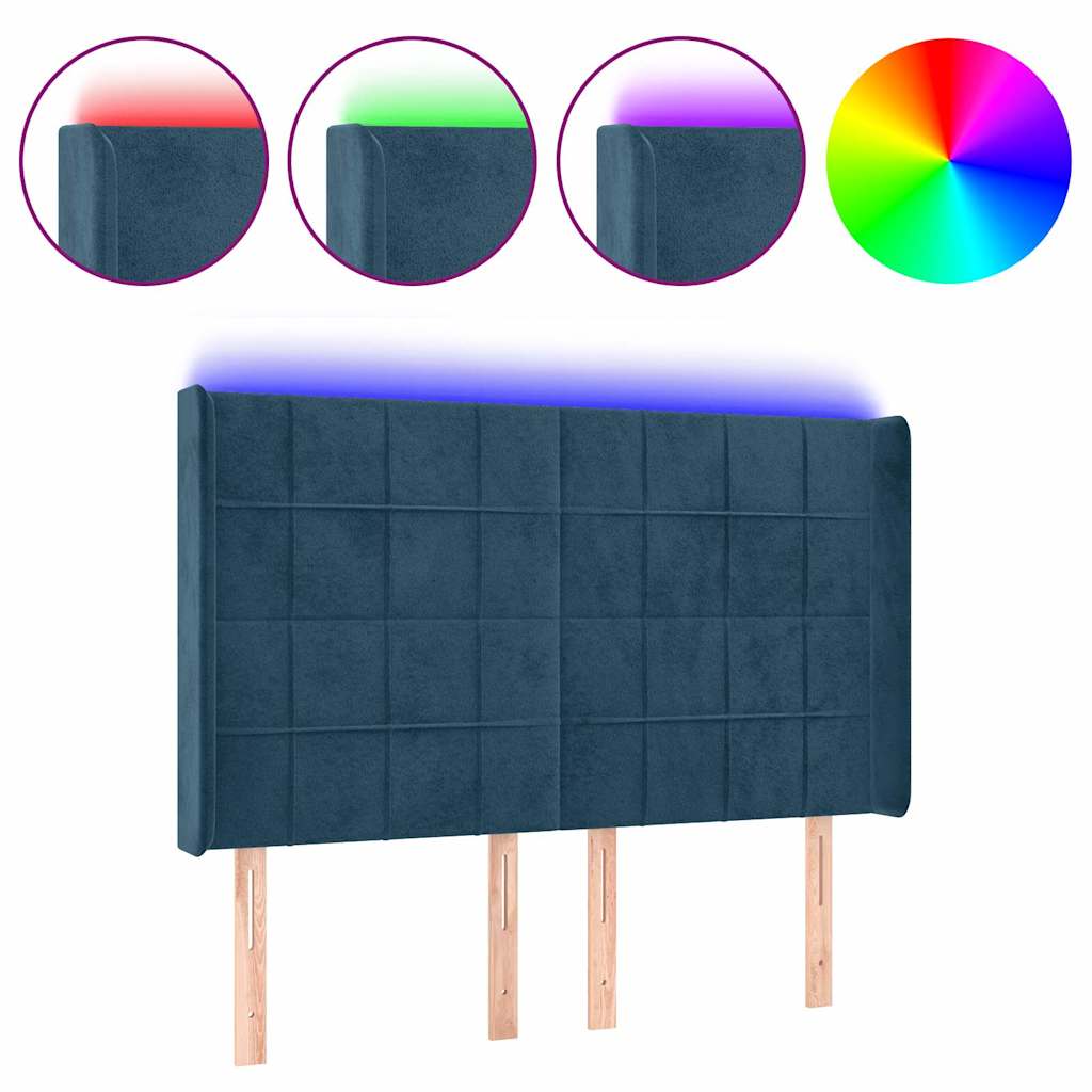 Tête de lit à LED Bleu foncé 147x16x118/128 cm Velours - XIOS