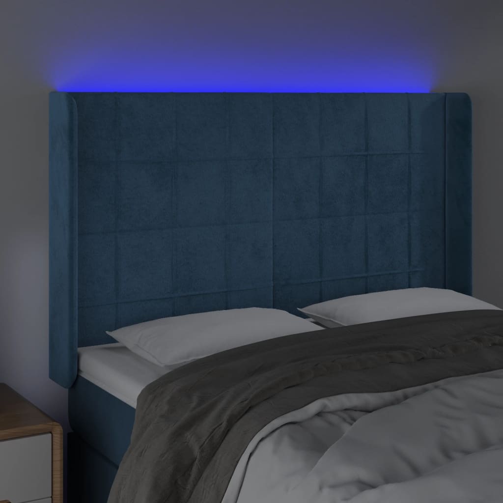 Tête de lit à LED Bleu foncé 147x16x118/128 cm Velours - XIOS