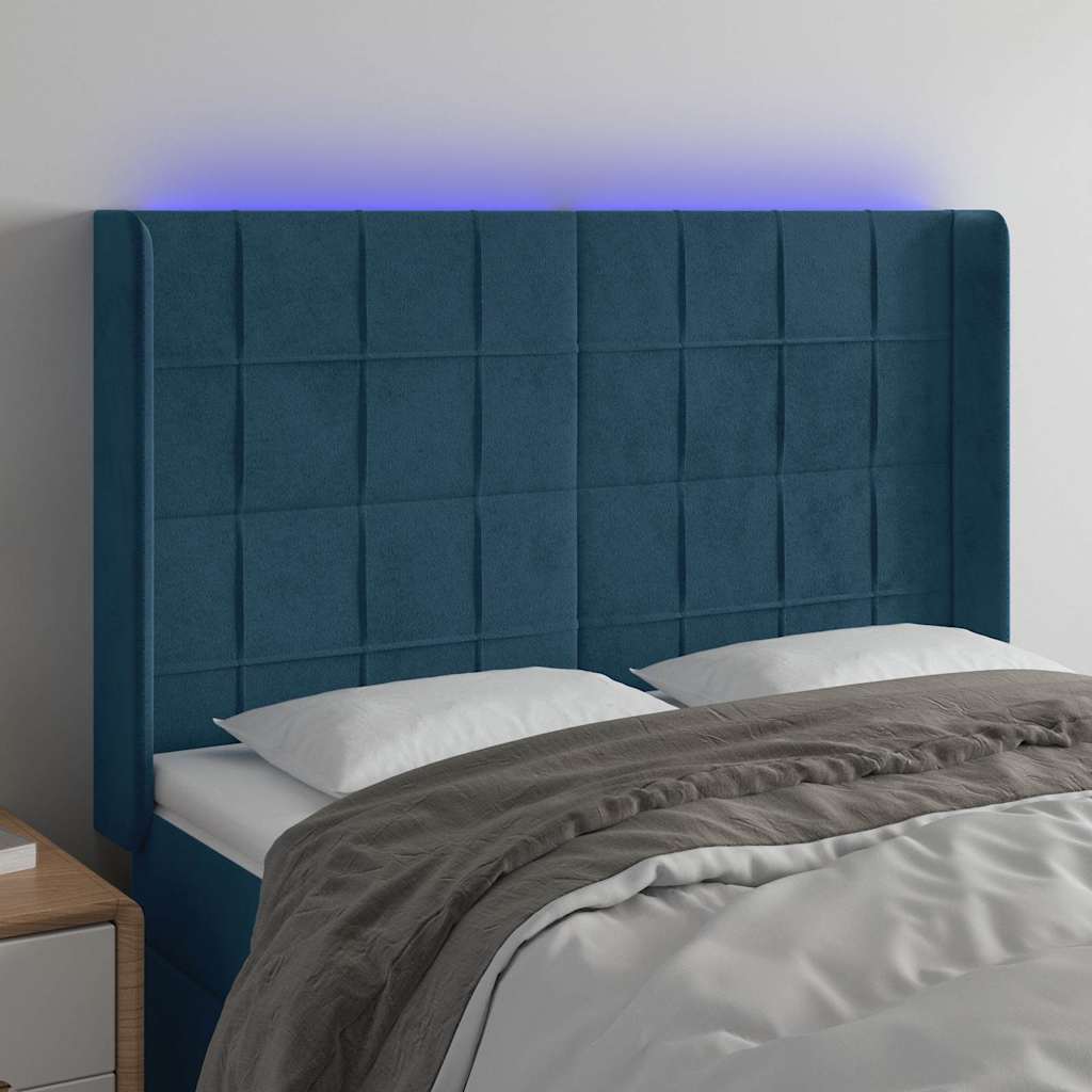 Tête de lit à LED Bleu foncé 147x16x118/128 cm Velours - XIOS